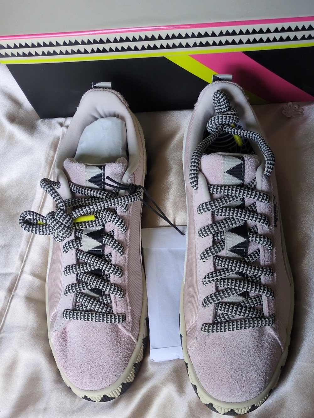 PUMAxLemlem Pink Suede Low-Top Sneakers with Black-White Patterned soles